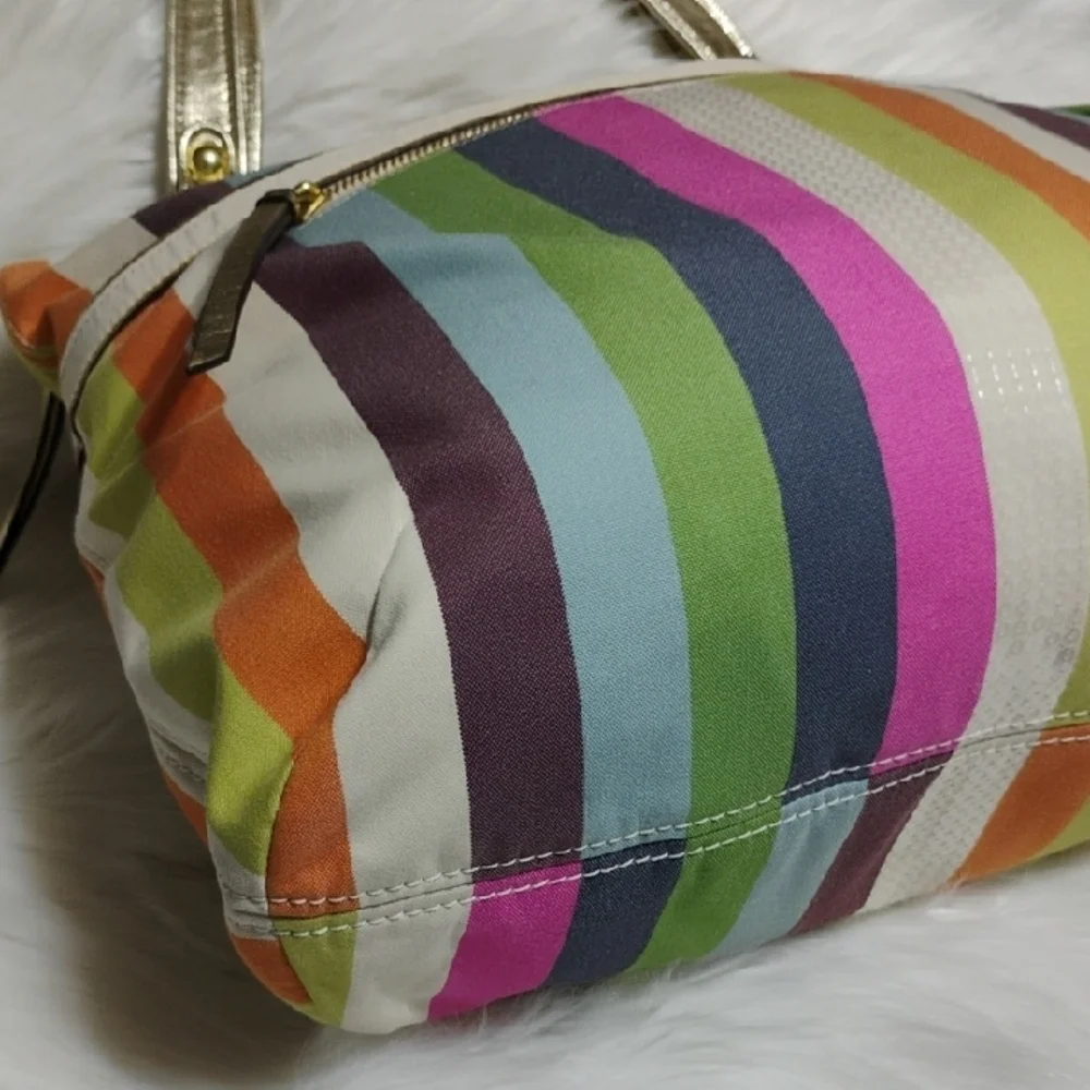 SALE! Coach Poppy Legacy Sequined Striped Shoulder Bag & Matching Wristlet - Picture 11 of 16